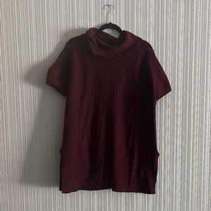 Plus size Lane Bryant short sleeve maroon cabled turtleneck tunic sweater
